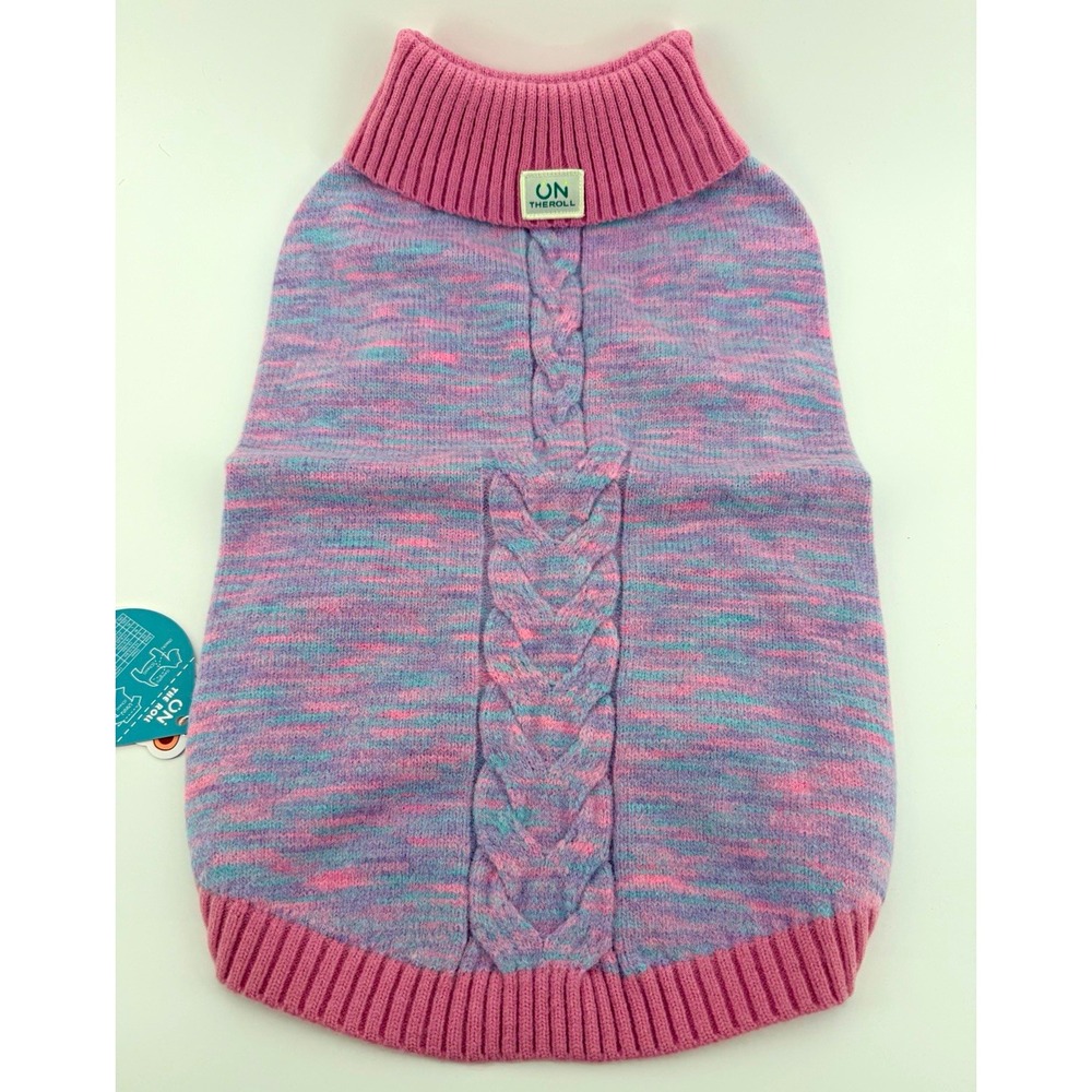 ON THE ROLL Warm Cable Knit Dog Sweater Size L Pink Purple Blue Viscose